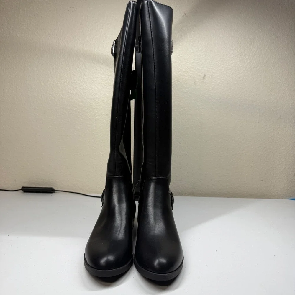 Liz Claiborne Womens Black‎ Knee High Boots LC Sallas Side Zip Buckle Sz 6M NEW